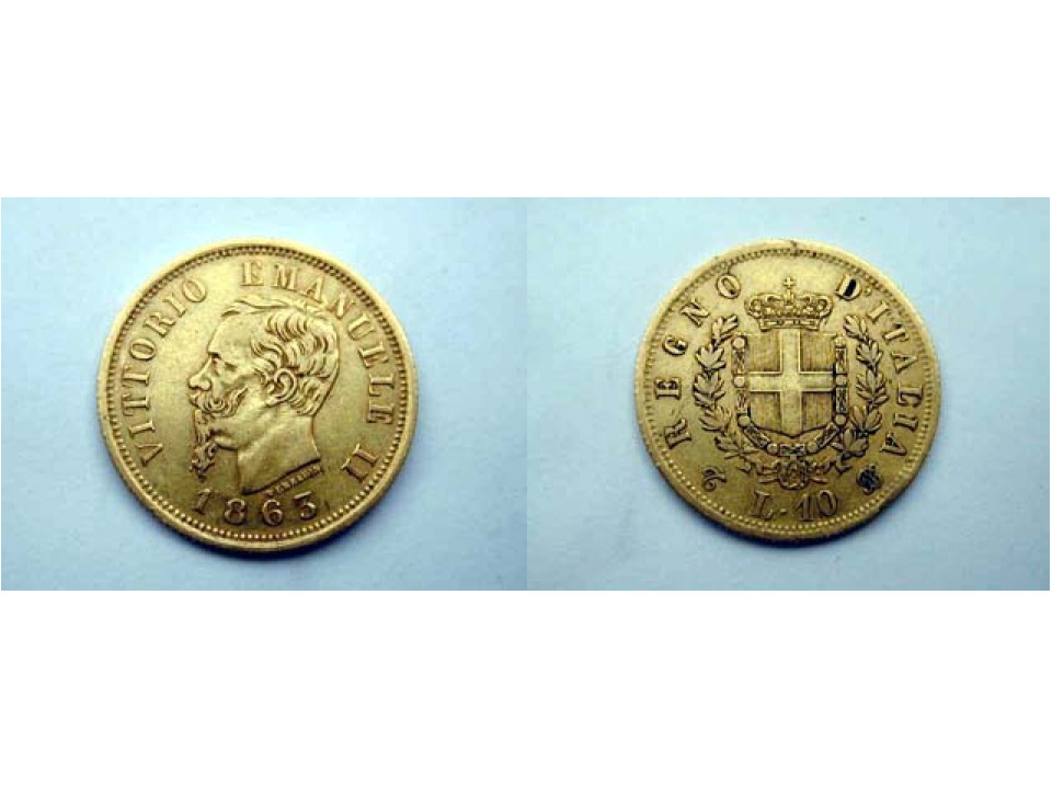 10 Lire 1863 Turin, Ø 19.0 mm