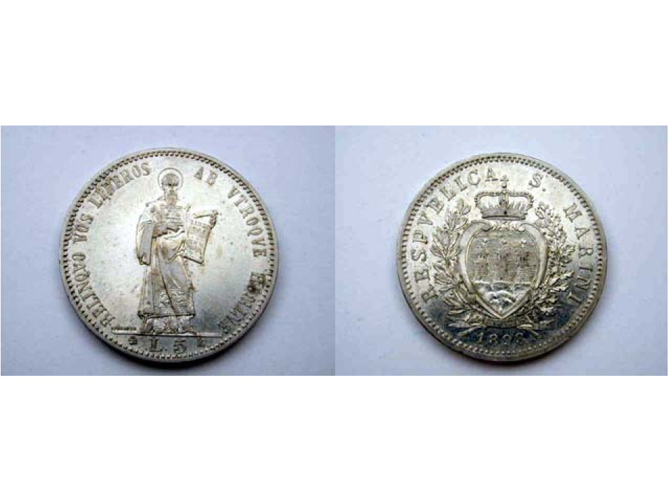 San Marino, 5 Lire 1898, Silver