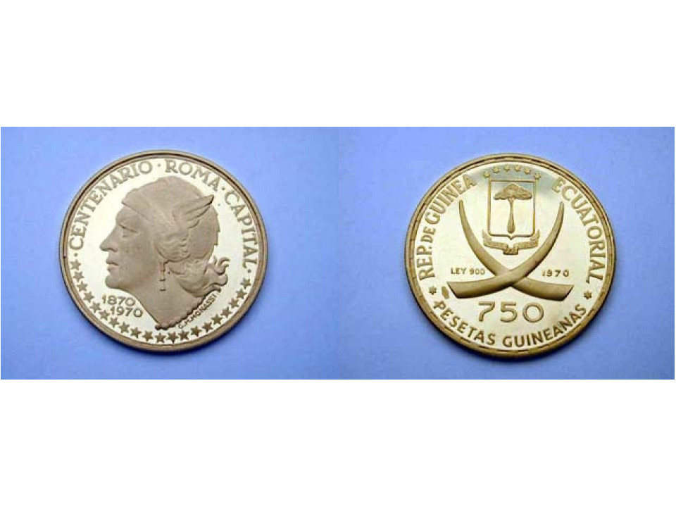 Equatorial Guinea, 750 Pesetas 1970 Mercury, Centenary of Rome