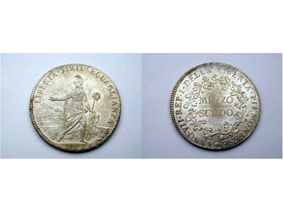Repubblica Piemontese. Mezzo Scudo VII To. Argento