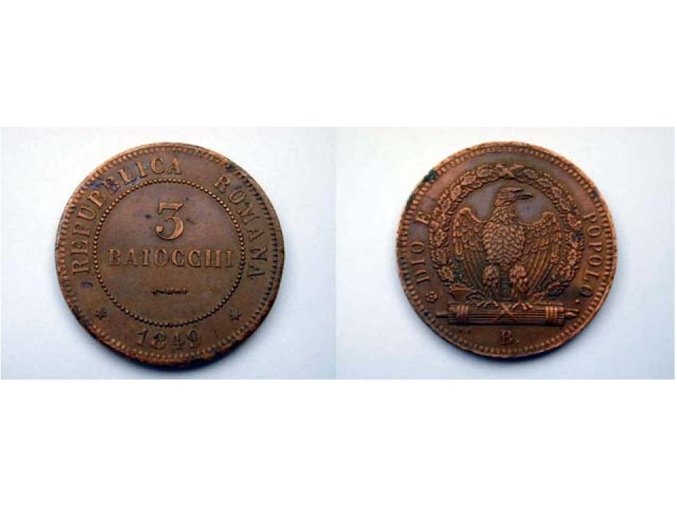 Repubblica Romana, 3 Baiocchi 1849 B