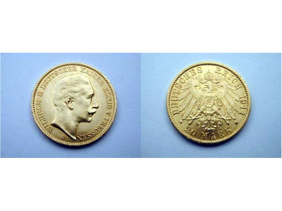 Germania - Prussia, Guglielmo II, 20 Marchi 1911 A