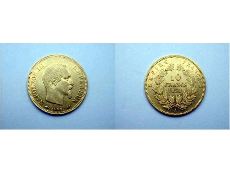 France, Napoleon III 10 Francs 1858 A (bare head)