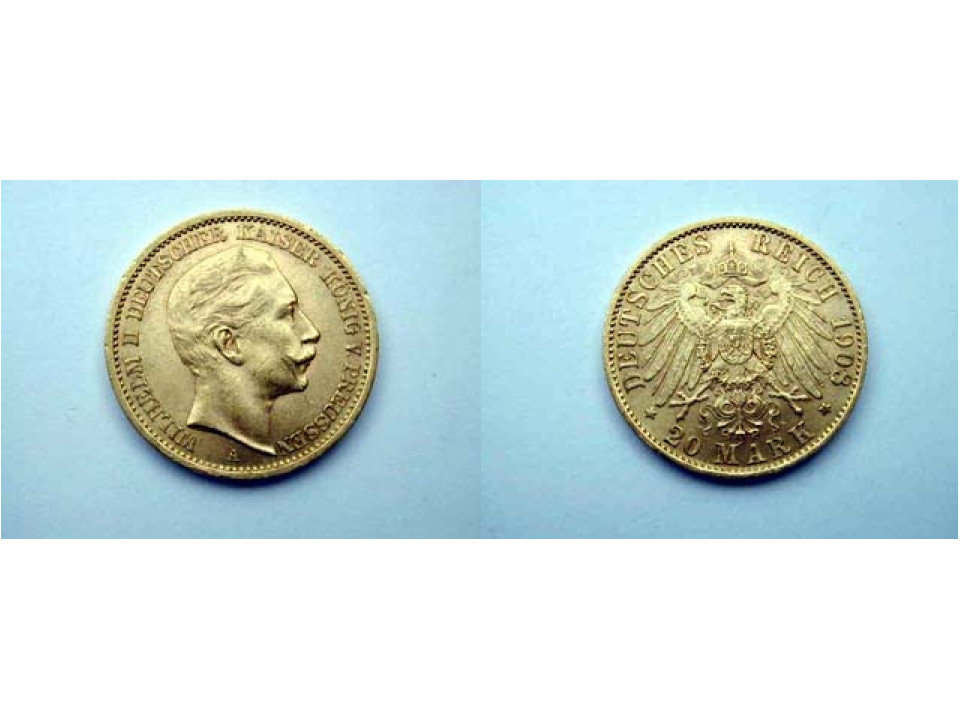 Germania - Prussia, Guglielmo II, 20 Marchi 1908 A