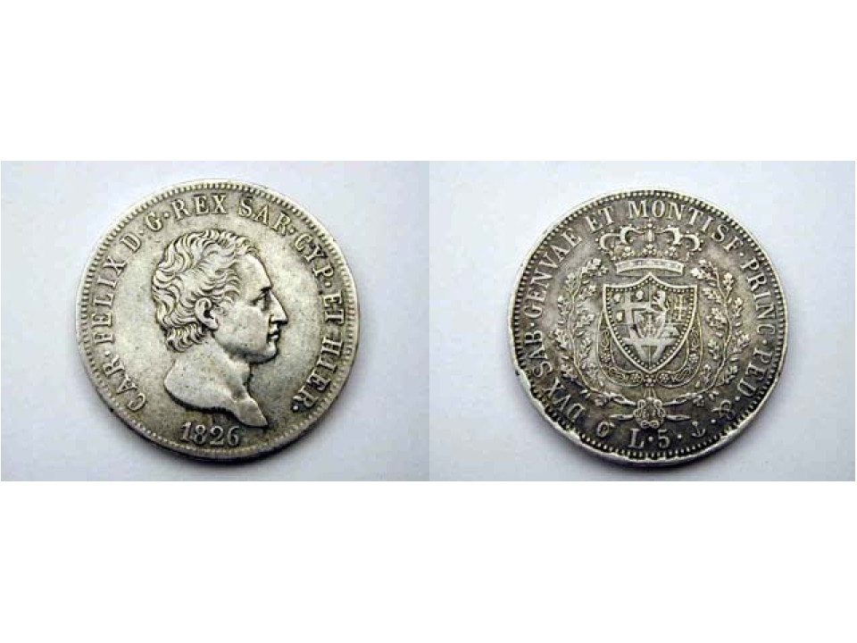 Carlo Felice, 5 Lire 1826 Genova G