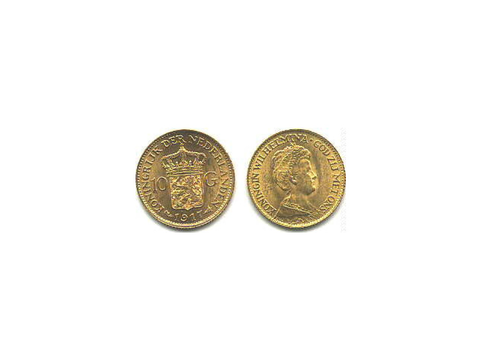 Olanda, Guglielmina 10 Gulden 1917 (3° tipo)