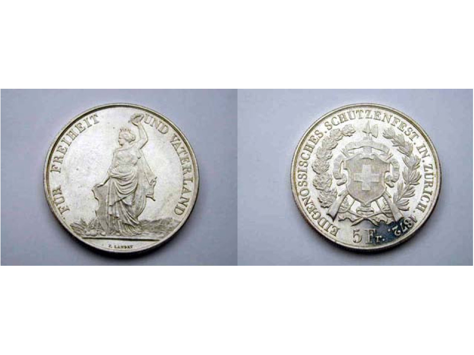 Svizzera, 5 Franchi 1872 Zurich