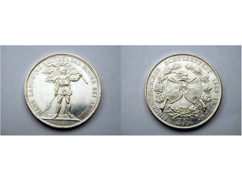 Svizzera, 5 Franchi 1869 Zug