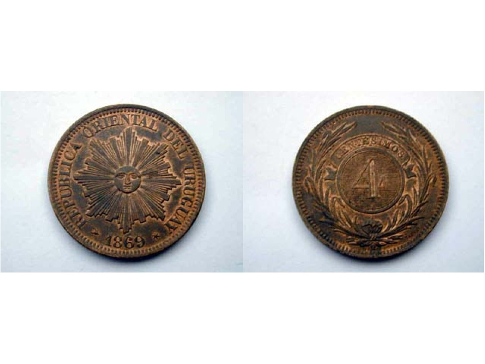 Uruguay, 4 Centimos 1869
