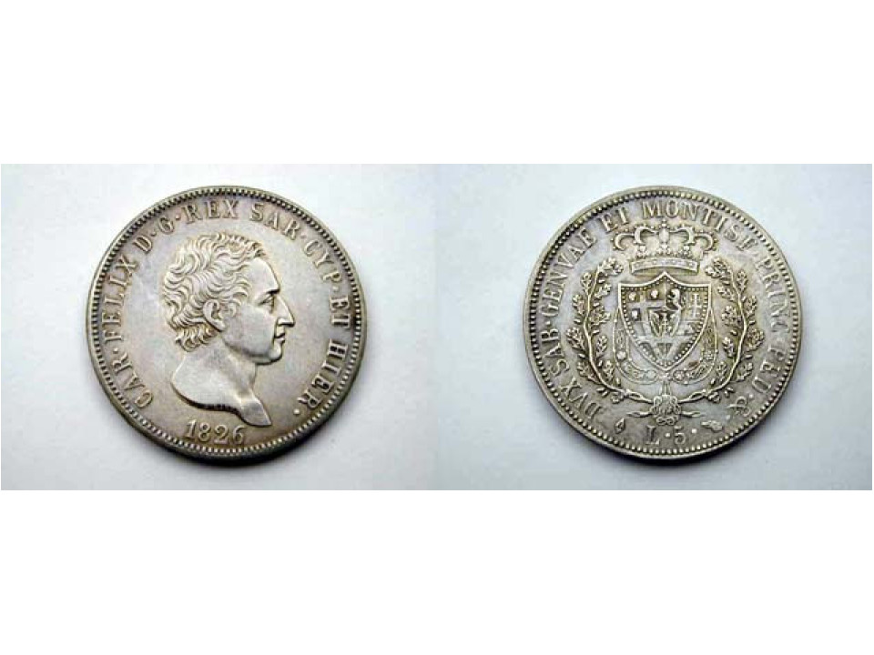 Carlo Felice, 5 Lire 1826 Torino T