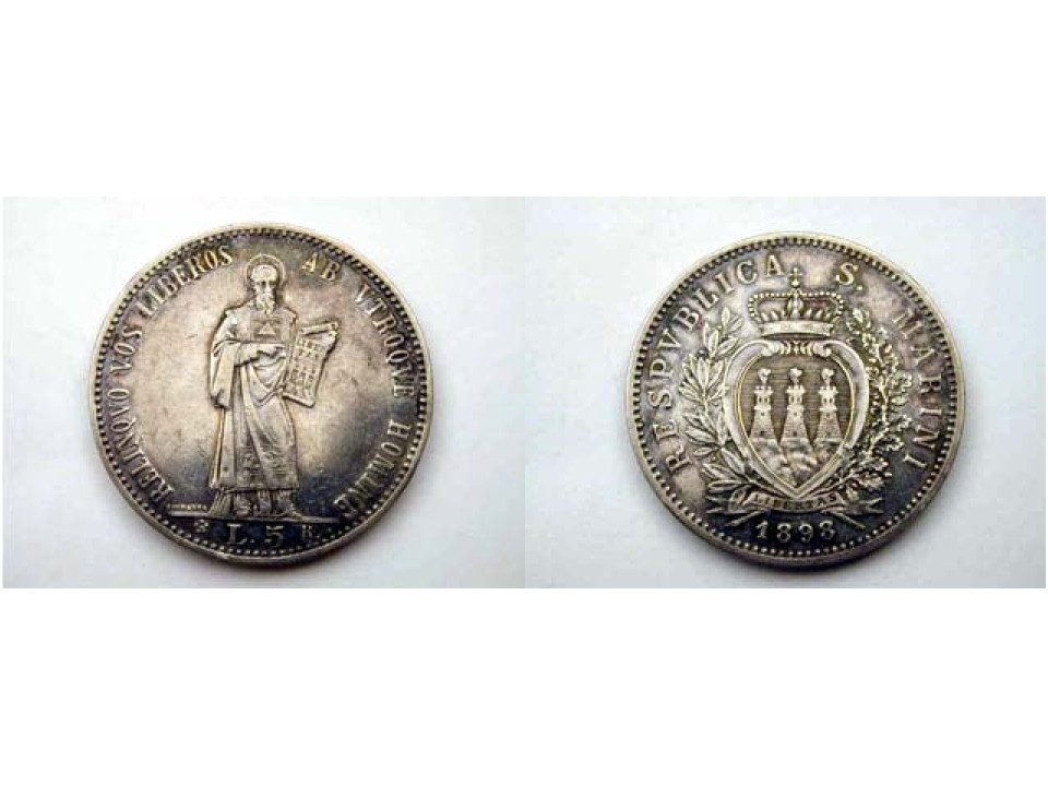 San Marino, 5 Lire 1898. Argento