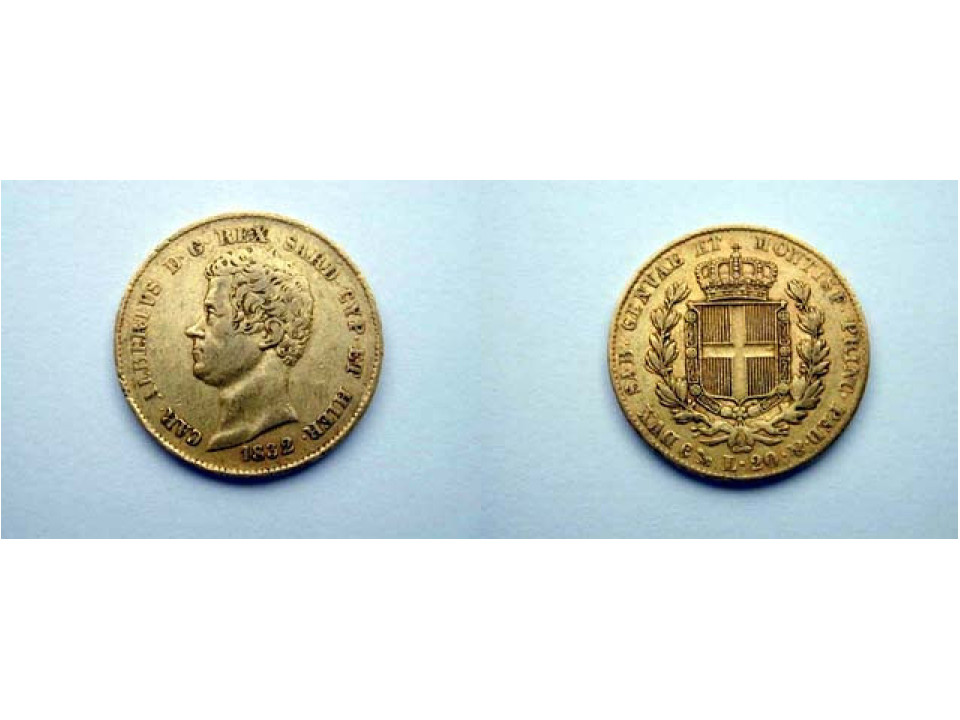 Carlo Alberto, 20 Lire 1832 Genova. FERT