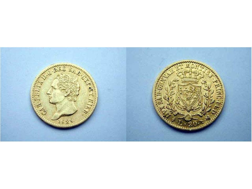 Carlo Felice, 20 Lire 1828 Torino (L in losanga)