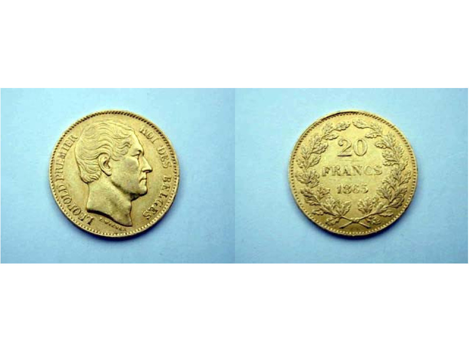 Belgium, Leopold I, 20 Francs 1865