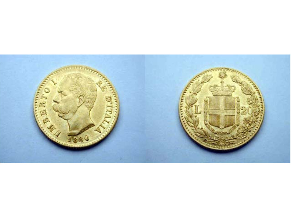 Umberto I, 20 Lire 1880 cifre 88 larghe