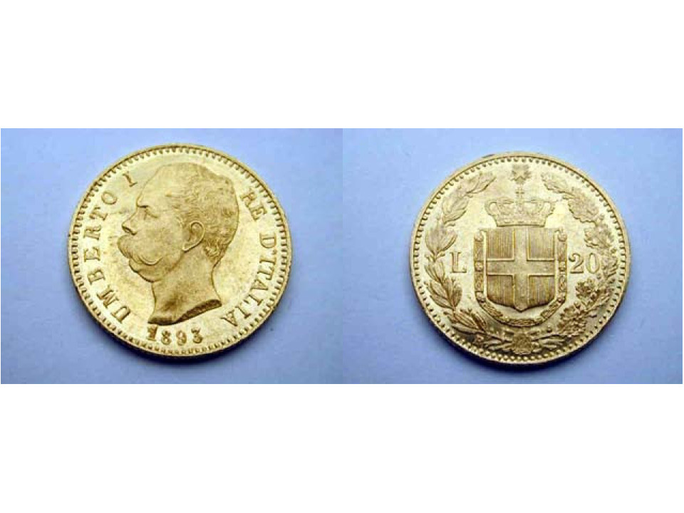 Umberto I, 20 Lire 1893, repunched 1