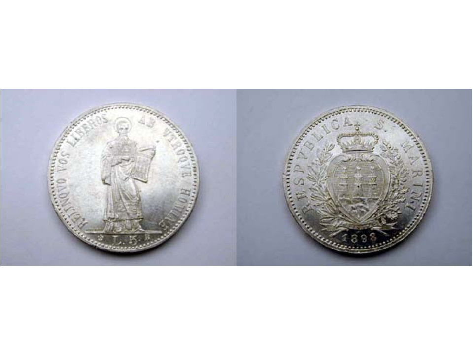 San Marino, 5 Lire 1898, Silver