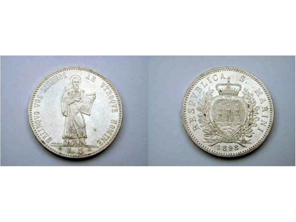 San Marino, 5 Lire 1898, Silver