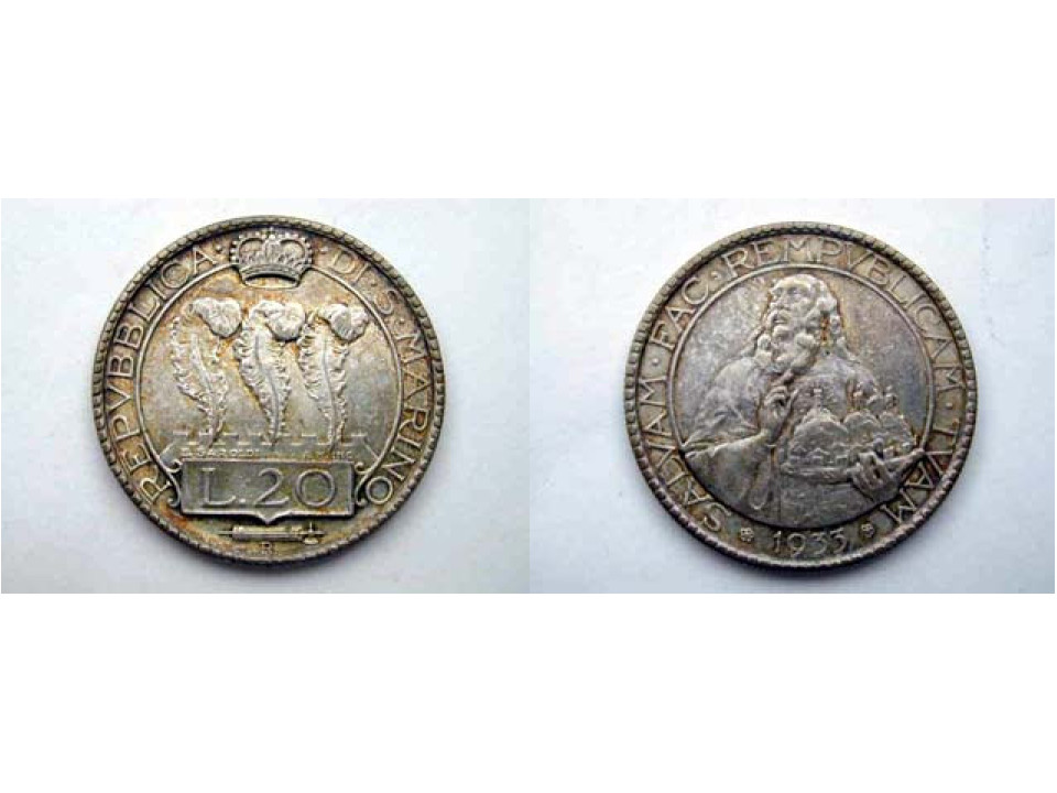 San Marino, 20 Lire 1933. Argento