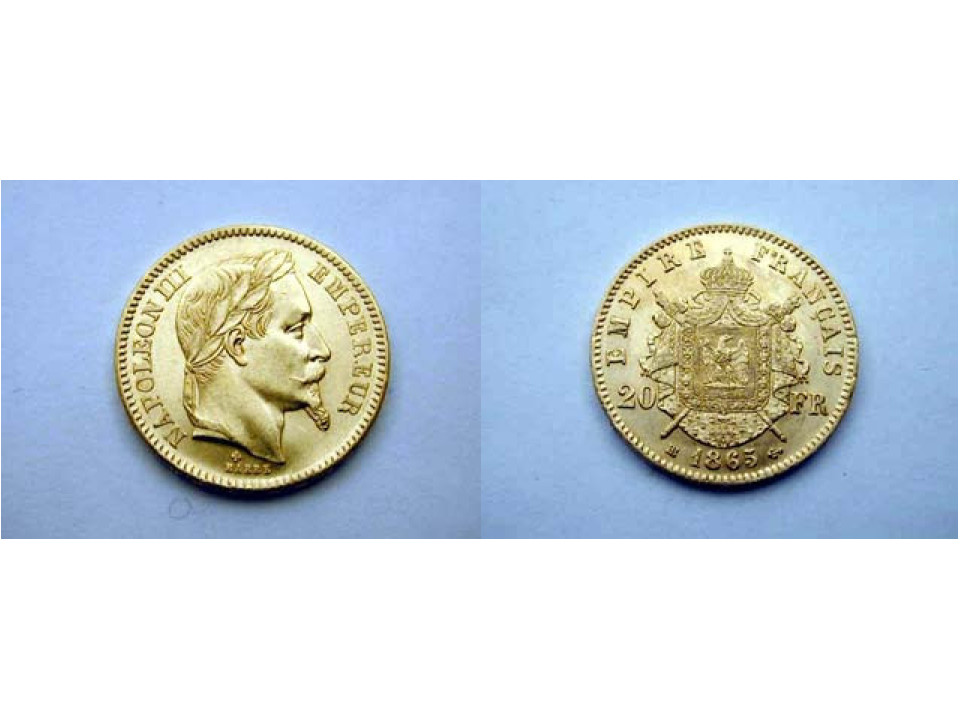 Francia, Napoleone III 20 Franchi 1865 BB