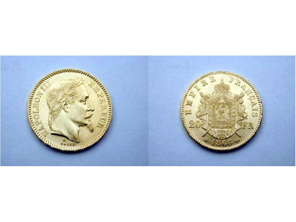 France, Napoleon III, 20 Francs 1866 BB