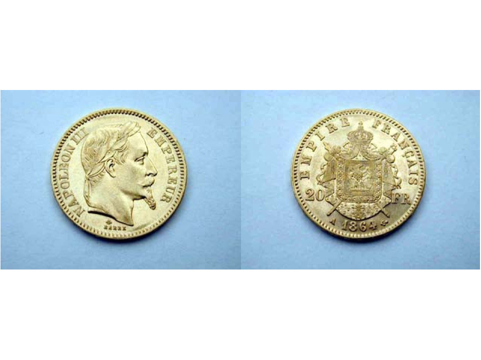 France, Napoleon III, 20 Francs 1864 A