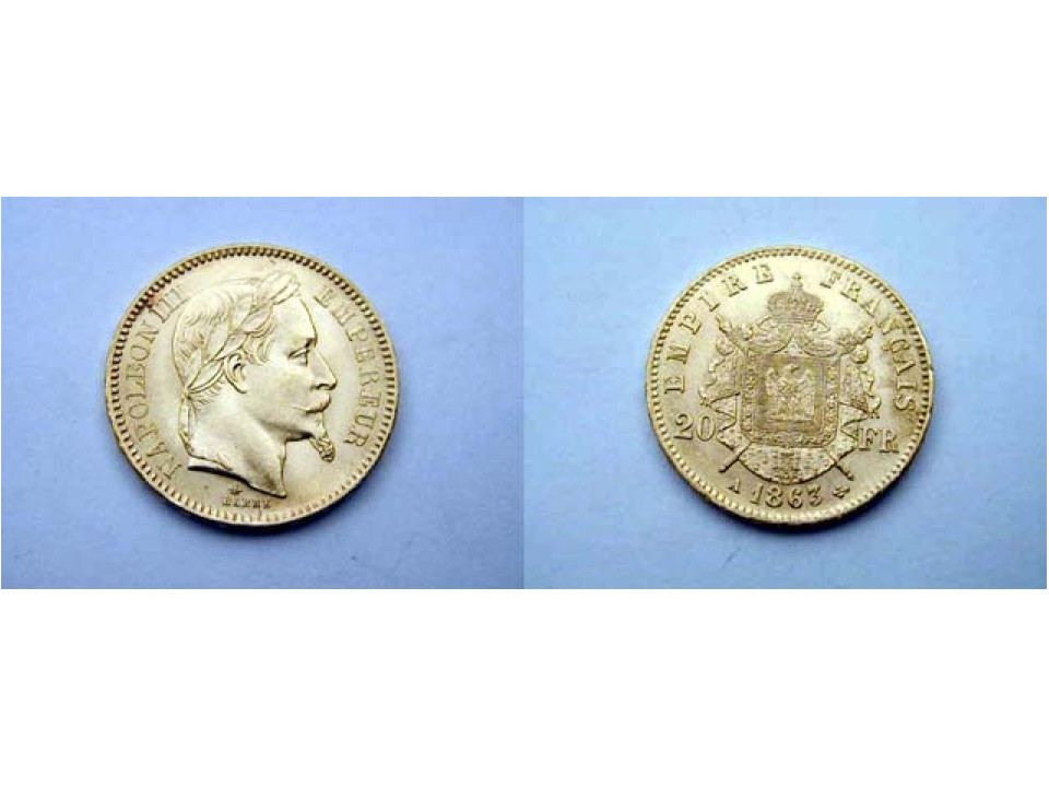 Francia, Napoleone III 20 Franchi 1863 A