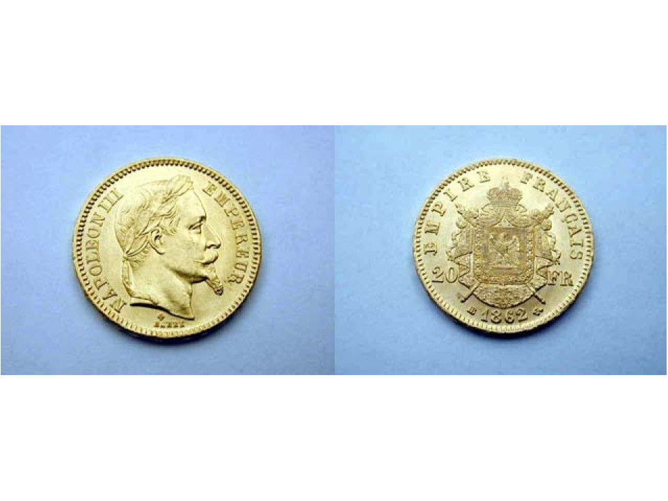 France, Napoleon III, 20 Francs 1862 BB