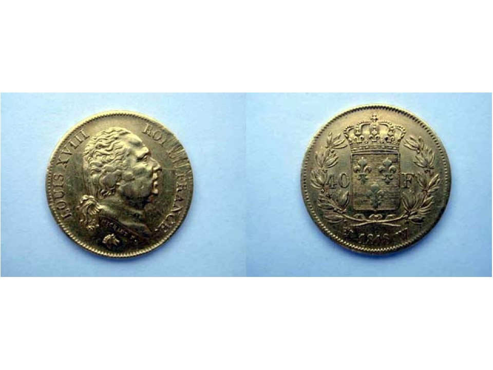 France, Louis XVIII, 40 Francs 1818 W (Lille)
