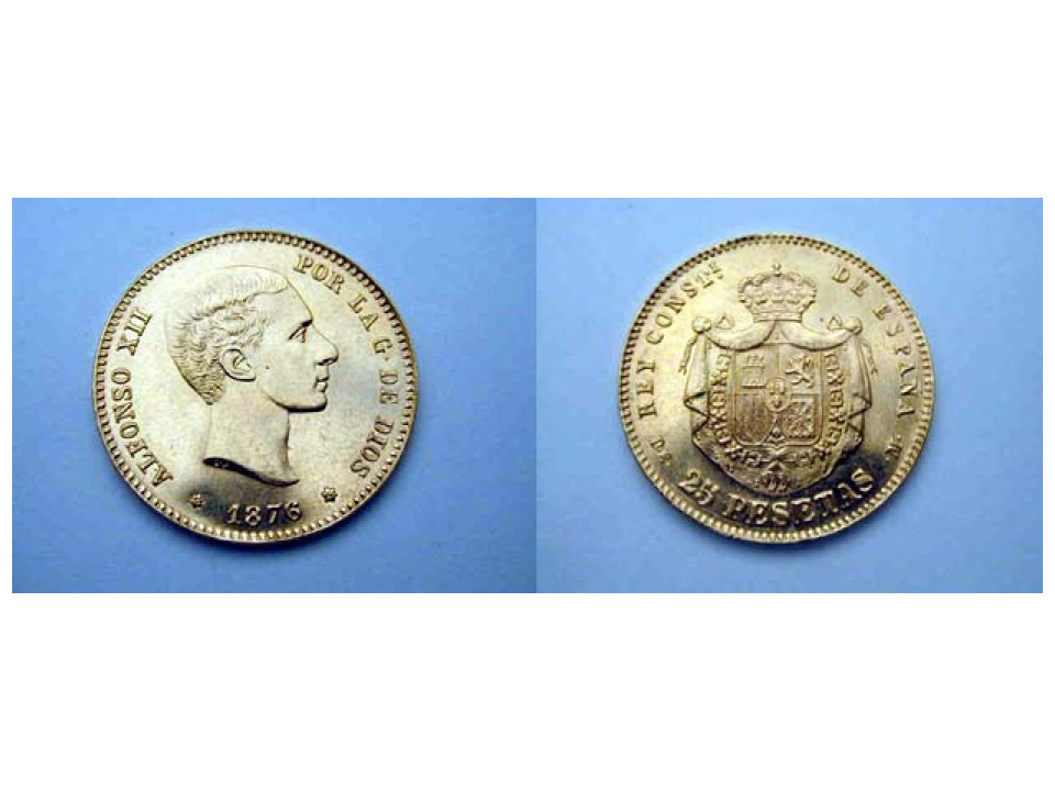 Spain, Alfonso XII, 25 Pesetas 1876-62 DE-M