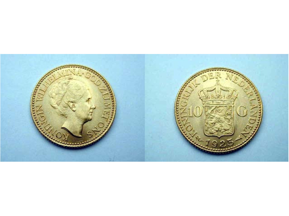Olanda, Guglielmina 10 Gulden 1933 (4° tipo)