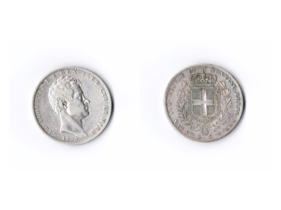 Carlo Alberto, 5 Lire 1837, Genova