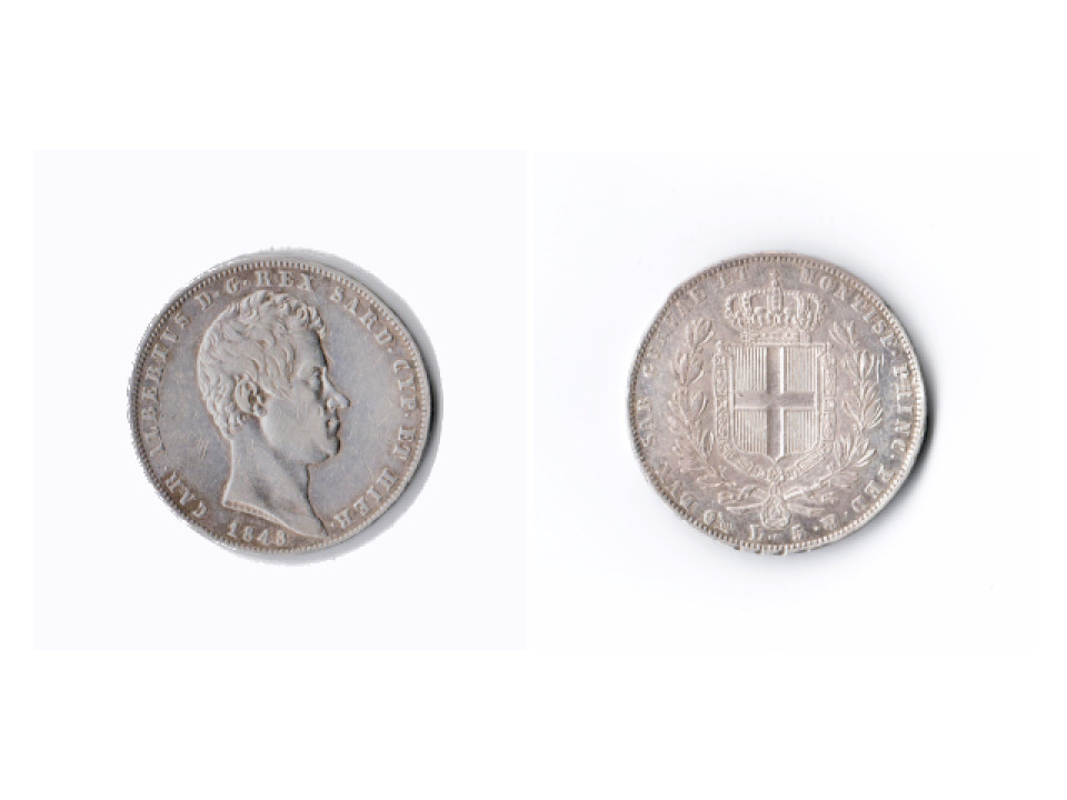 Carlo Alberto,5 Lire 1843, Genova