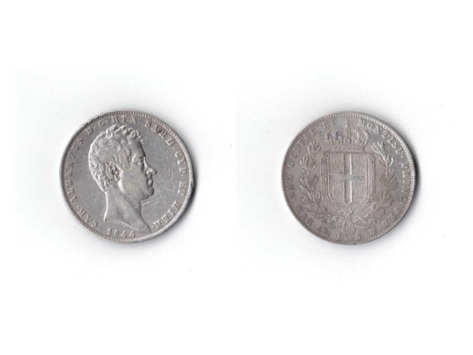 Carlo Alberto, 5 lire 1844, Genova