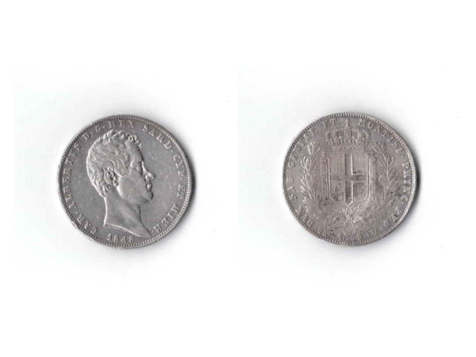 Carlo Alberto, 5 Lire 1848, Torino