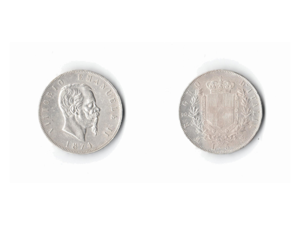 Vittorio Emanuele II, 5 Lire 1874, Milano