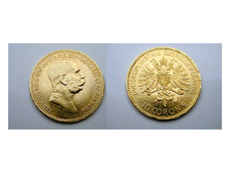 Austria, 10 Corone 1908 60° Anniv. Regno