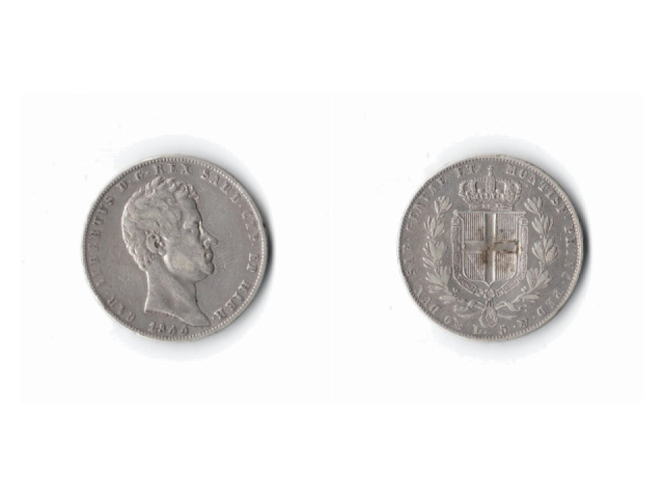 Carlo Alberto, 5 Lire 1844, Genoa