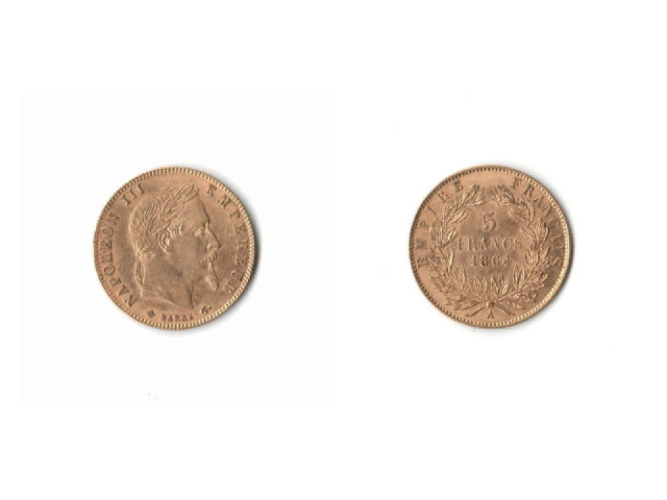 France, Napoleon III, 5 Francs 1864 A