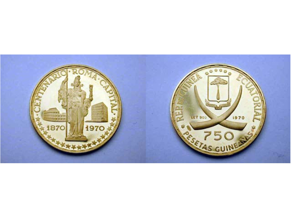 Guinea Equatoriale, 750 Pesetas 1970 Athena - Centenario Roma