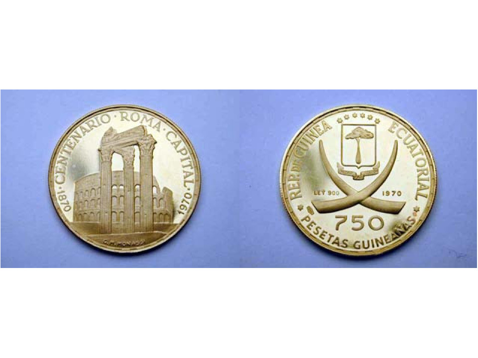 Guinea Equatoriale, 750 Pesetas 1970 Colosseo - Centenario Roma