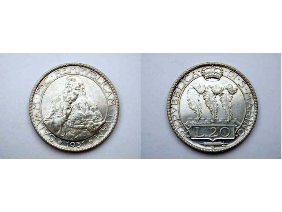 San Marino, 20 Lire 1931, Silver