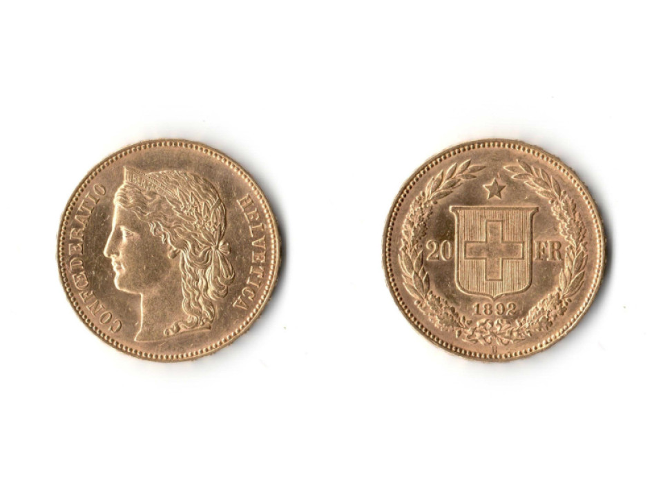 Switzerland, 20 Francs 1892