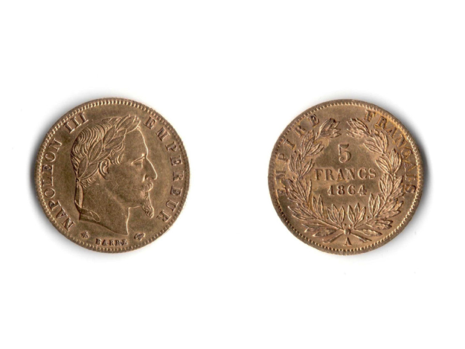 Francia, Napoleone III 5 Franchi 1864 A