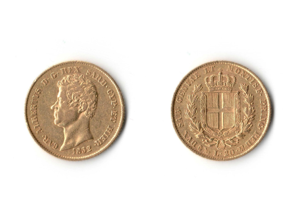 Carlo Alberto, 20 Lire 1832 Genoa Reeded Edge