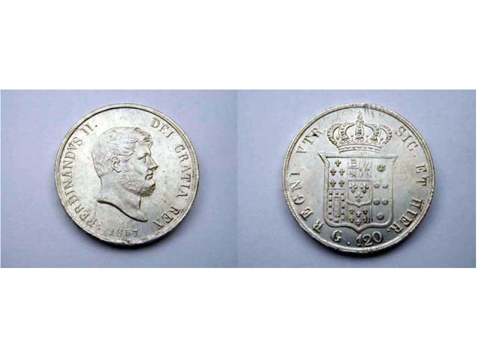 Naples, Ferdinando II of Bourbon, Piastra of 120 Grana 1857, Silver