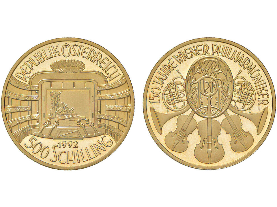 Austria, 500 Schilling 1992 150th Anniversary of the Vienna Philharmonic
