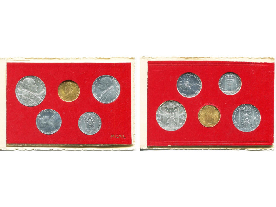 Vatican, Pius XII, 1950 Set with Gold 100 Lire
