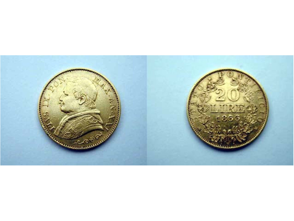 Pio IX, 20 Lire 1866 XXI (Busto Piccolo)