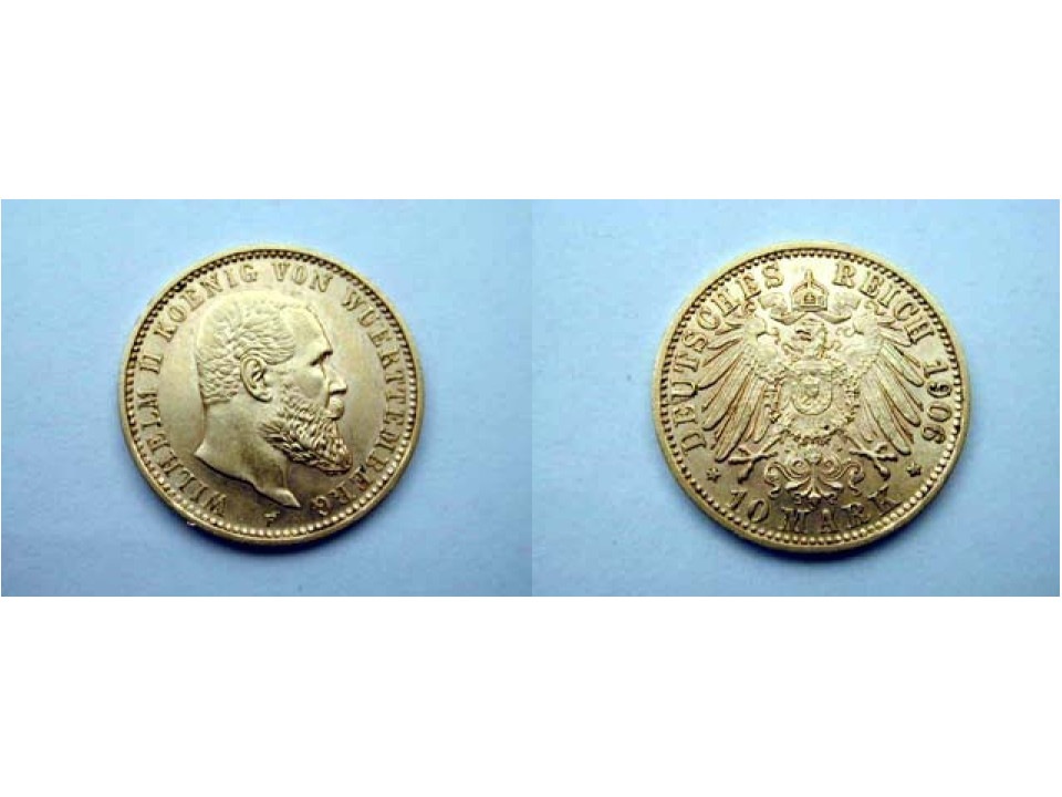 Germany - Württemberg, Wilhelm II, 10 Marks 1906 F
